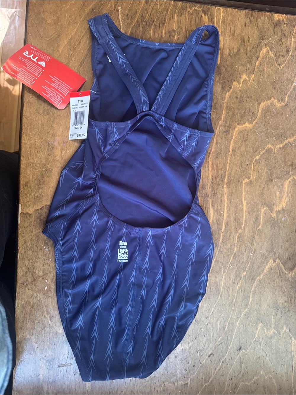 TYR Navy Arrow-Pattern One-Piece Racing Swimsuit - Picture 2 of 4